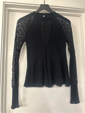 Free People Black Lace Long Sleeve Top